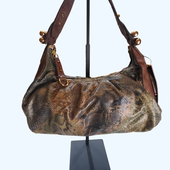 Jessica Simpson Handbags - Jessica Simpson Faux Suede Snake Print Shoulder Bag with Vegan Snake Trim